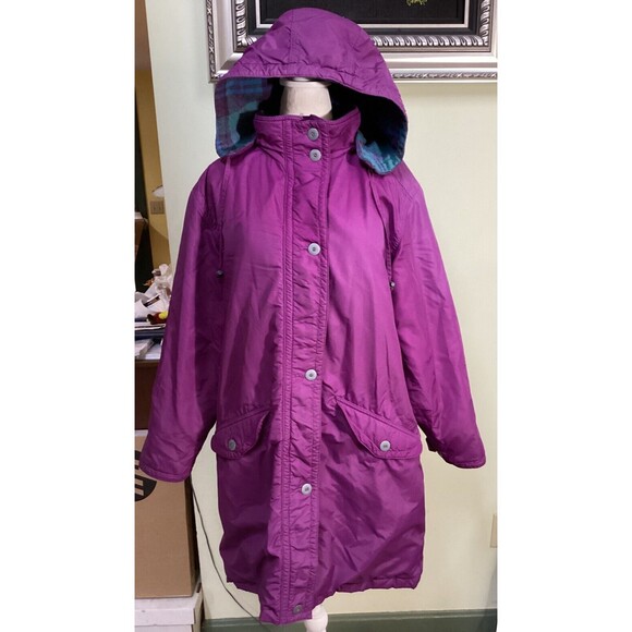VTG LL Bean Coat Womens Full Zip Parka Wool Flannel Lined Purple Jacket USA Made